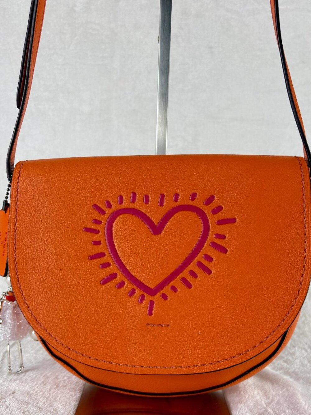 Limited Edition Coach Keith Haring Crossbody in Bright Orange Pebble Leather